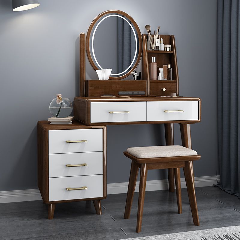 Make-up Vanity Standing Solid Wood 5 Storage Drawers Contemporary