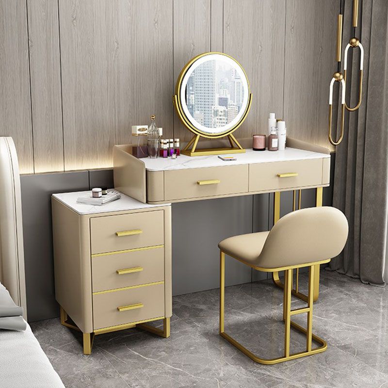 Glam Make-up Vanity With 5 Storage Drawers Dresser with Golden Base