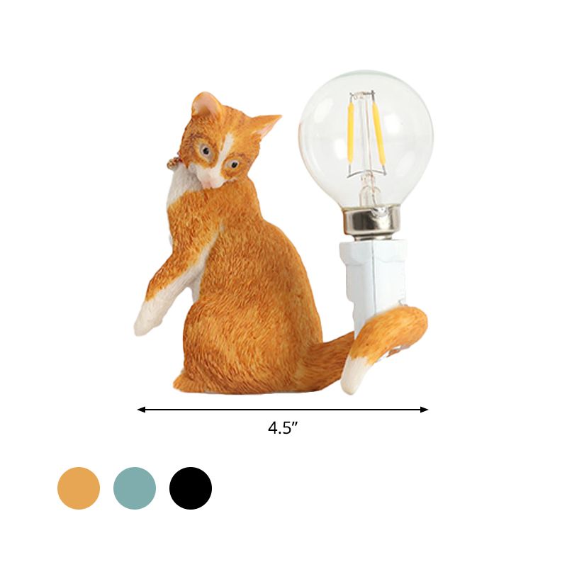 Tabby Cat Holder Table Lamp Kids Iron 1 Bulb Black/Yellow/Blue Nightstand Light with Bare Bulb Design
