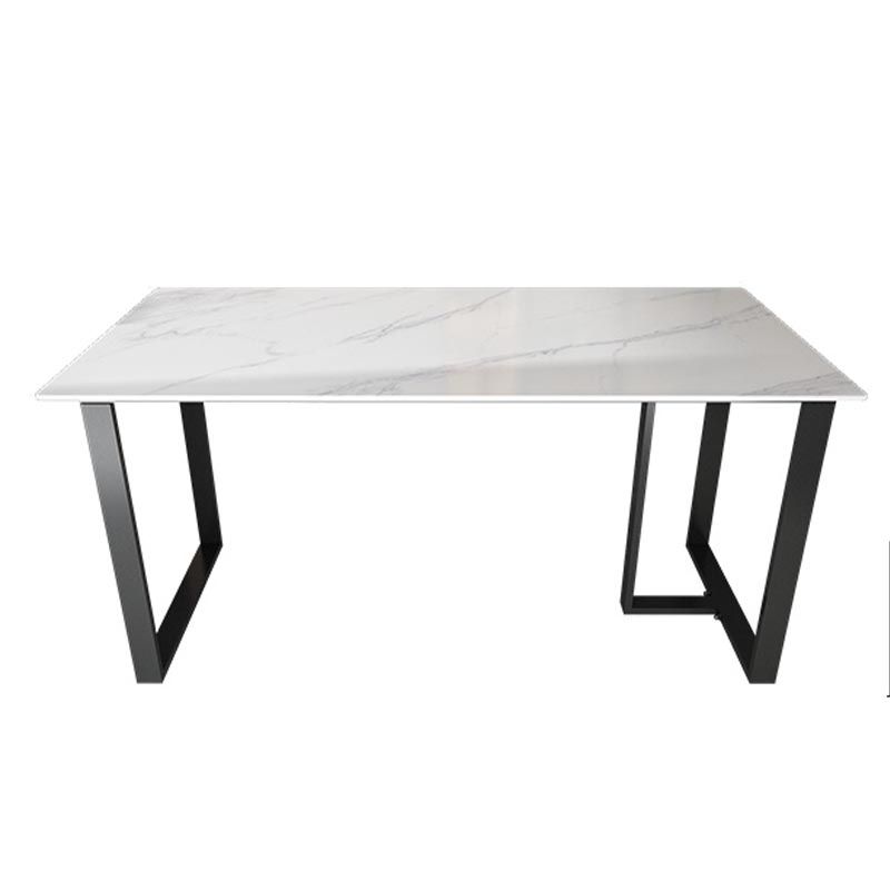 Modern White Stone Top Dinette Table Black Base Dining Table for Living Room