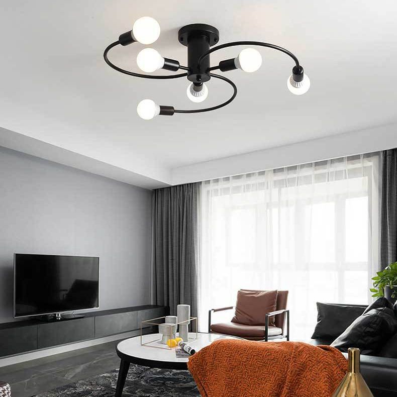 Industrial Retro Semi Flush Lighting Sputnik Metal Semi Flush Ceiling Light for Dining Room