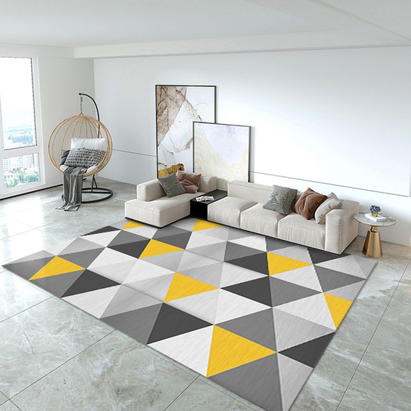 White Geometric Carpet Polyester Modern Carpet Washable Carpet for Living Room