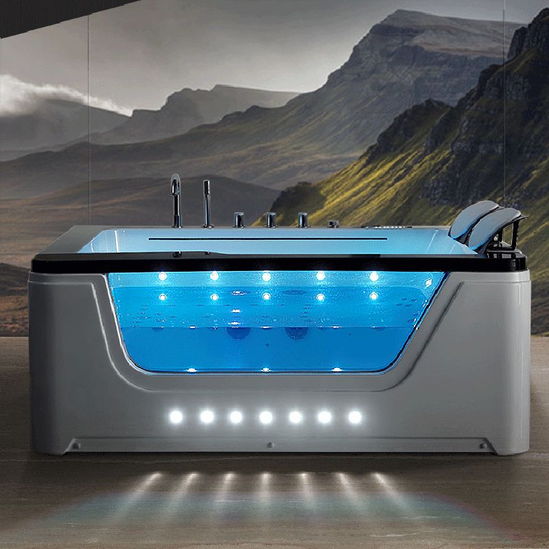 Modern Acrylic Bathtub White Rectangle Back to Wall with Drain Bath Tub and Massage Device