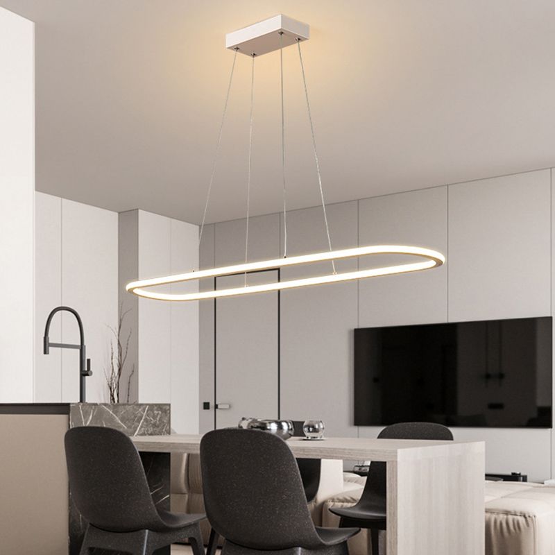 Linear Shape Island Pendant Contemporary Metal 1 Light Pendant Lighting Fixture in White