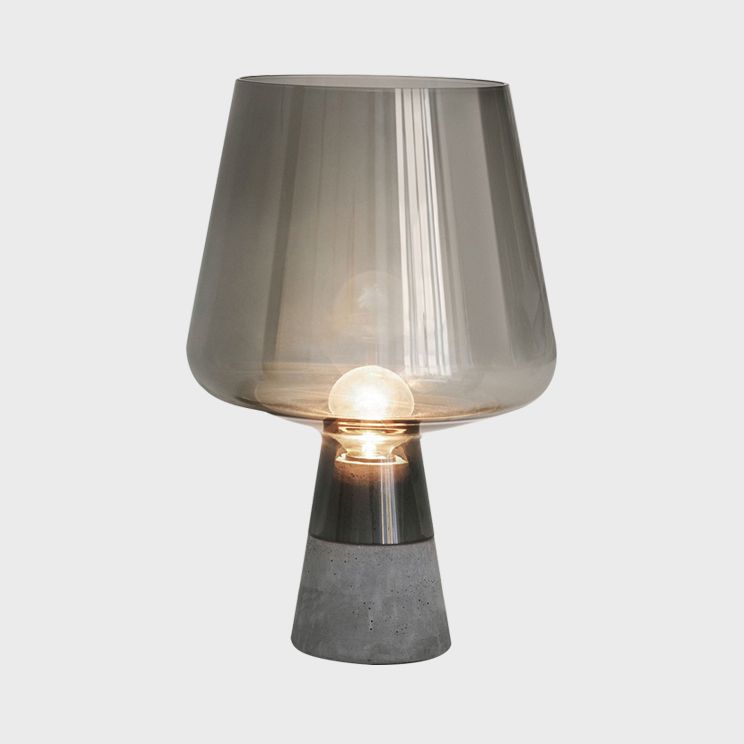 Open-Top Table Lamp Modern Grey/Brown/Clear Glass 1 Light Reading Night Table Light with Cement Base, 8"/10" Wide