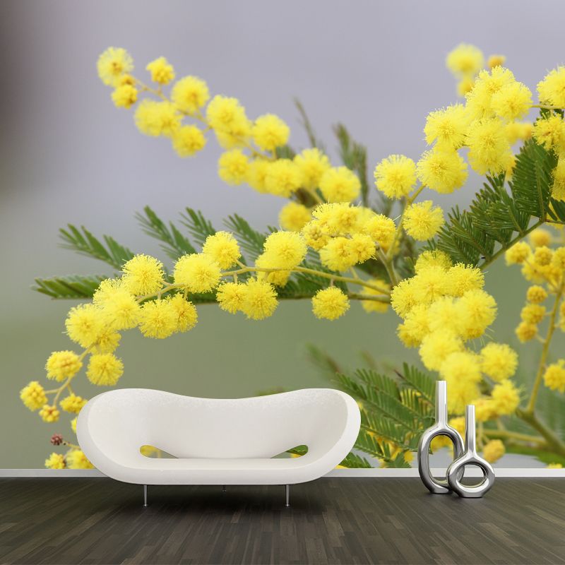 Yellow Mimosa Wall Covering Stain Resistant Living Room Simple Wall Decor