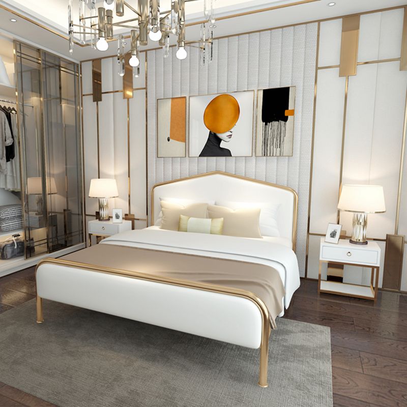 Upholstered Standard Bed with Headboard Low Profile Metal Bed