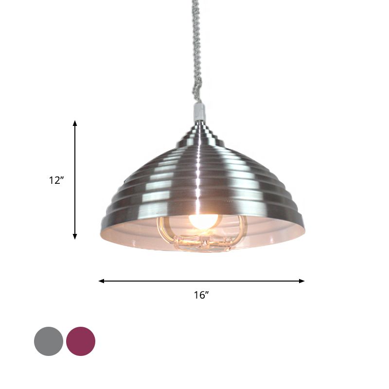 Rose rood/nikkel koepelhanglicht vintage metaal 1 lamp indoor hanger verlichting met geribbeld ontwerp