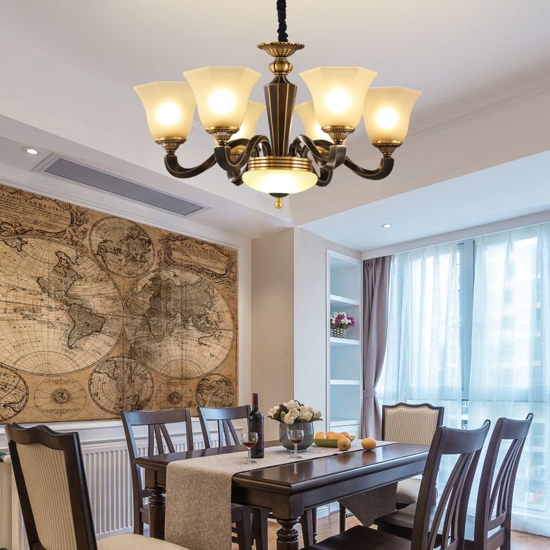 Bell Chandelier Light Fixture Traditional Amber Glass Pendant Lighting for Restaurant