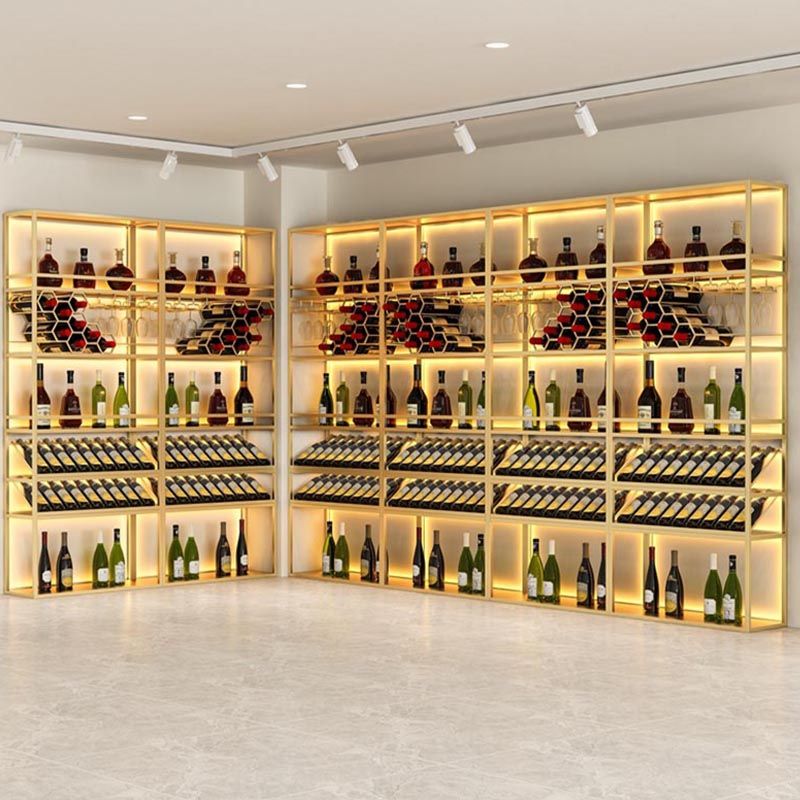 Modern Wine Shelf Freestanding Metal Wine Holder Rack with Shelf