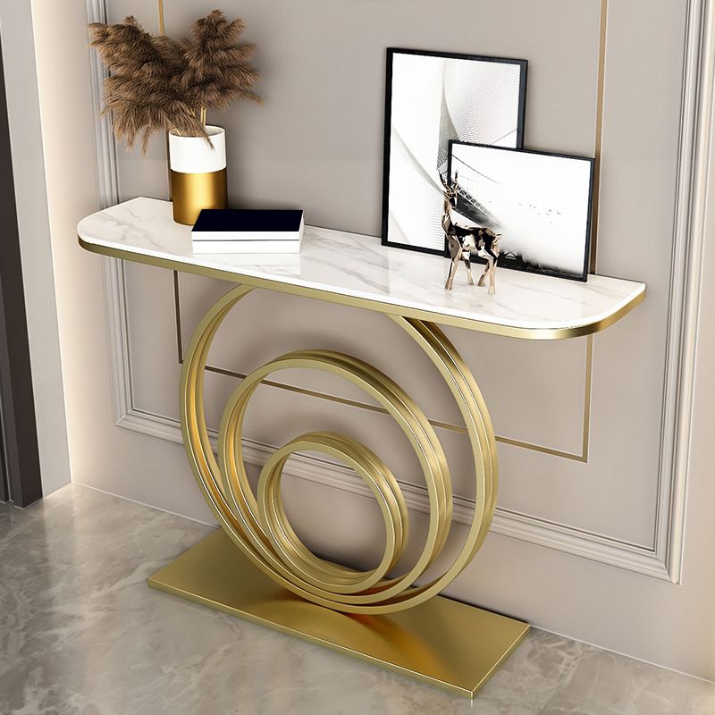 Glam Metal End Table Half Moon Stone Sofa Console Table for Hall