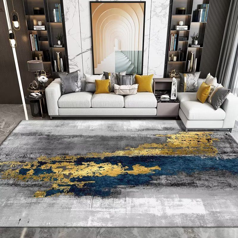 Modern Graphic Rug Grey Polyester Rug Washable Rug for Living Room