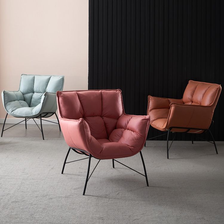 Chaise d'intérieur et d'extérieur moderne en métal, chaise d'appoint à dossier capitonné Parsons avec accoudoirs