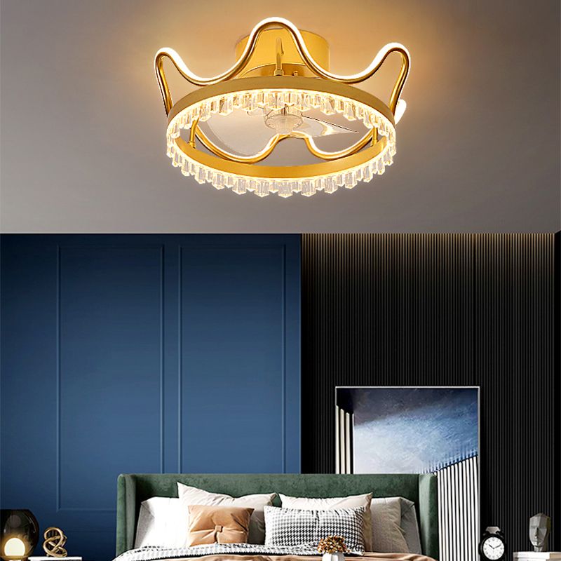 Kronenförmige Schlafzimmer Deckenventilator Lampe Acryl Moderne LED Semi Flush Light