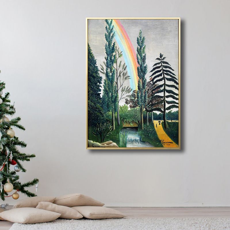 Countryside Rainbow and Cypress Canvas Print Living Room Wall Art Decor in Green