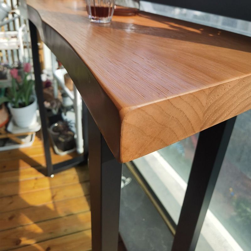 Industrial Metal Base Bar Table Black Iron Solid Wood Pub Table for Patio Use