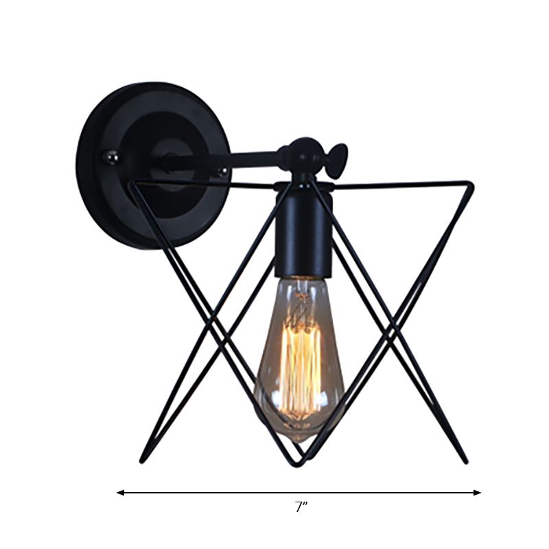 1 Bulb Star Design Wall Lamp with Wire Frame Industrial Black Finish Metal Sconce Lighting