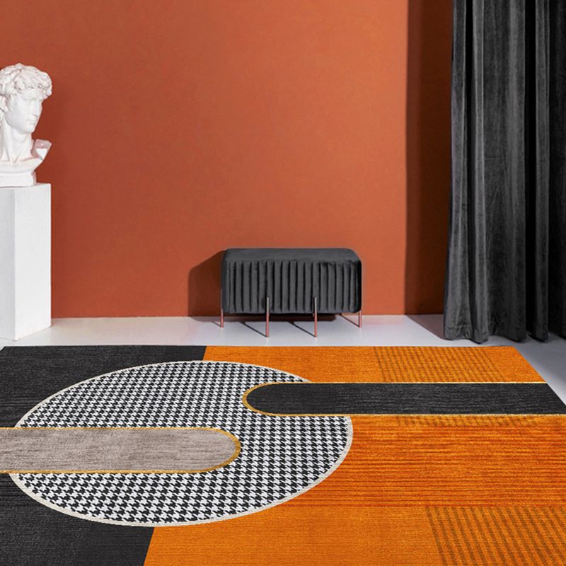 Orange Tone Modern Indoor Rug Polyester Geometric Print Carpet Easy Care Rug for Home Decoration