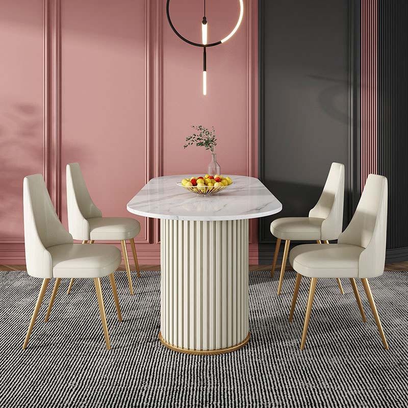 Traditional Luxury Oval Dining Table White Stone Top Dinette Table for Home