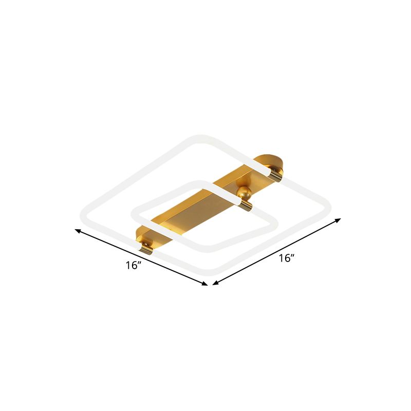 16"/19.5" W Squared Ceiling Fixture Contemporary Metal LED Gold Flush Mount Lighting in Warm/White Light