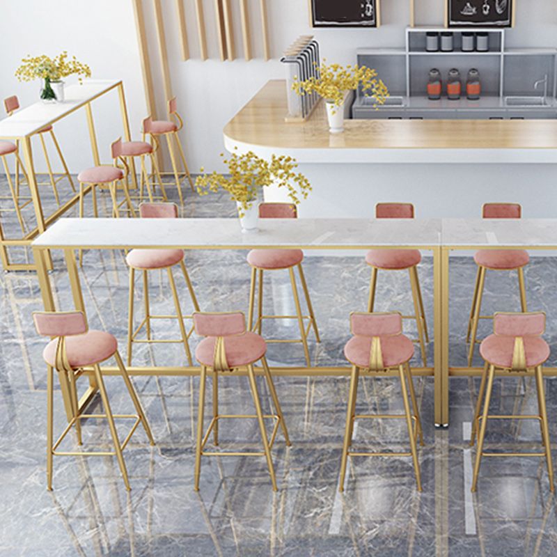 Stone Bar Dining Table Glam Style Rectangle Bar Table with Trestle Pedestal for Kitchen