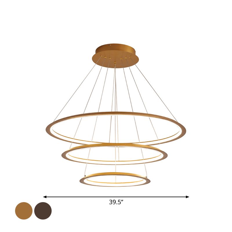 3/4 Tiers Slim Hoop Pendant Lighting Simple Aluminum Living Room LED Chandelier in Gold/Coffee