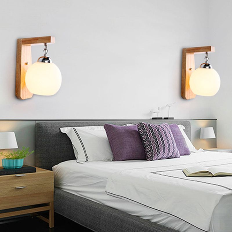 Shaded Bedroom Wall Mounted Light Wood Simplicity Style Sconce Light Fixture in Beige
