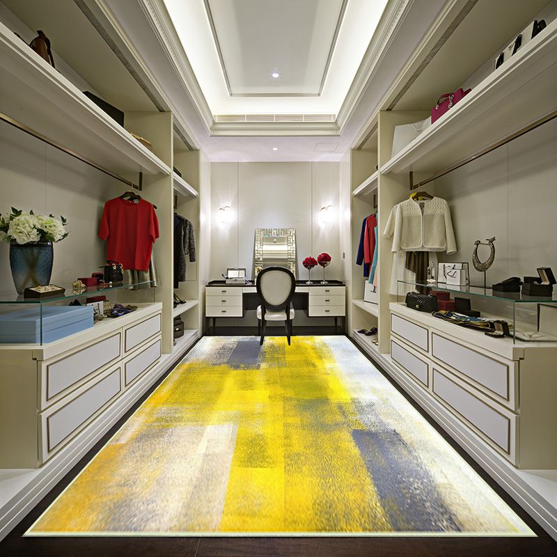 Geel en grijs eigentijds tapijten polyester borstelstroke schilderij print vloerkleed wasbaar niet-slip achterste rug tapijt voor woonkamer