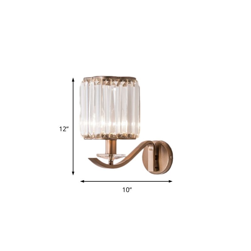 Modernist Faceted Crystal Wall Mount Light with Cylinder Shade 1 Light Wall Lighting Fixture in Copper