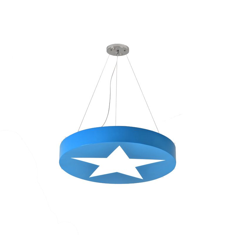 Kids Round Pendant Light with Star Metal Bright Colored Hanging Light for Office