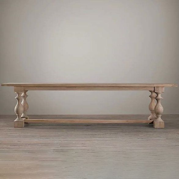 Industrial Pine Wood Dining Table Rectangle Kitchen Table with Trestle Base