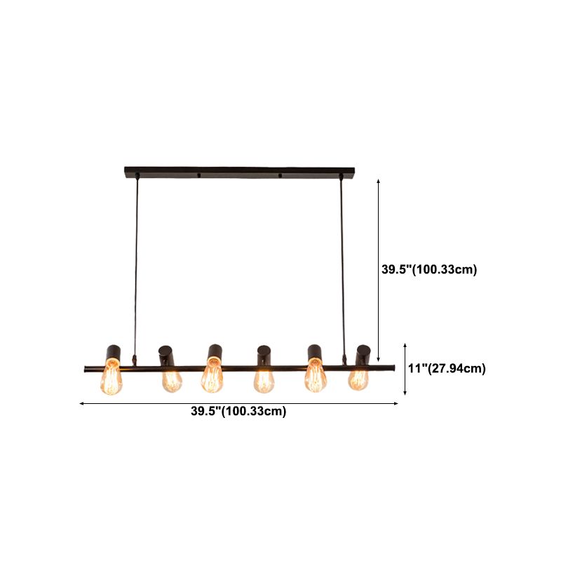 Metal Linear Pendant Lighting Industrial Island Light Fixtures in Black for Restaurant