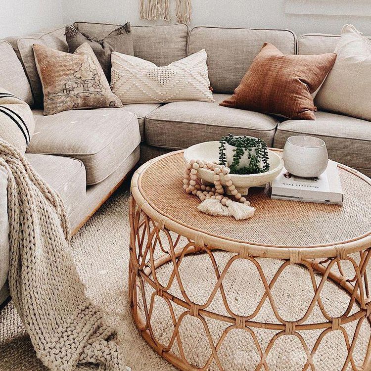 Contemporary 17.7"/19.6" Round Coffee Table Rattan Drum Cocktail Table