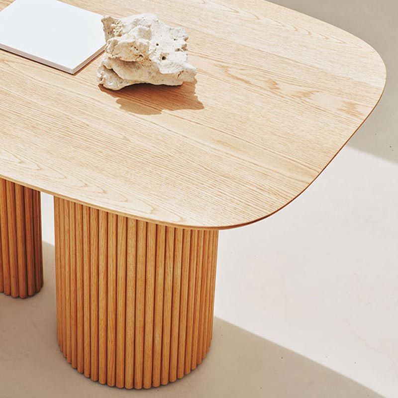 Oval Solid Wood Dining Table Modern White-natural Furniture with Double Pedestal for Home