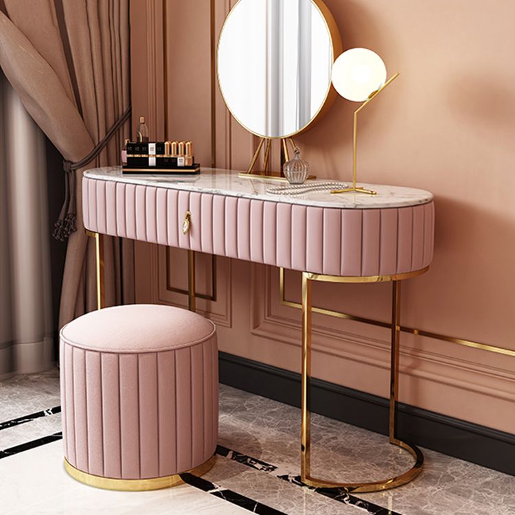 Metal Mirrored Vanity Desk with 1 Drawer Marble Top Dressing Table
