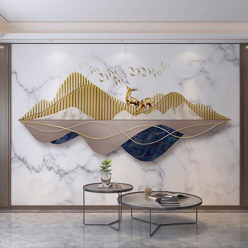 Full Size Illustration Deer Mural for Accent Wall in Marble Color, Personalized Size Available