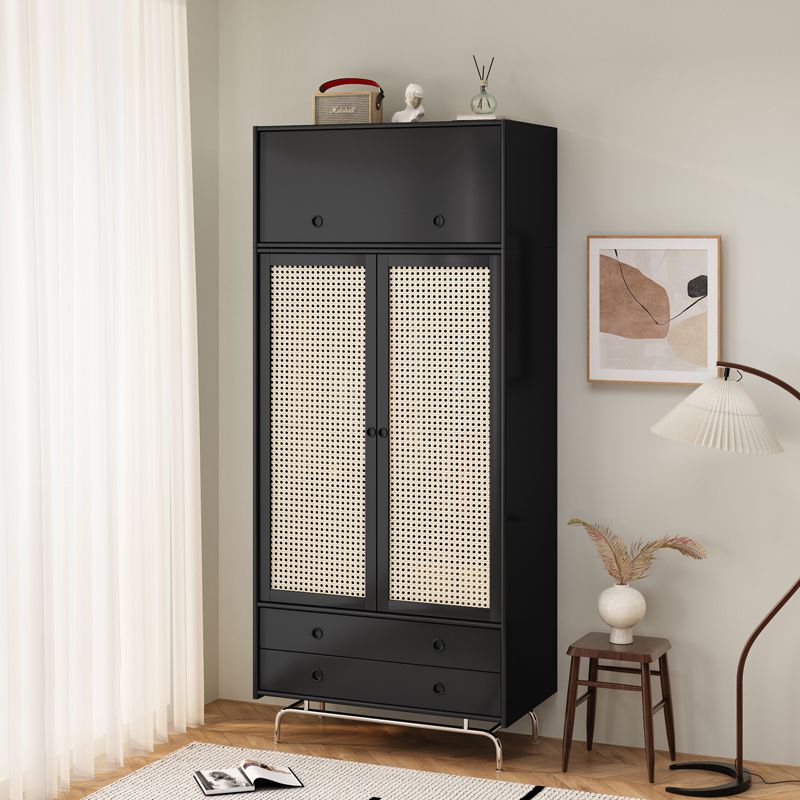 Black Solid Wood Wardrobe Modern Freestanding Wardrobe with Legs
