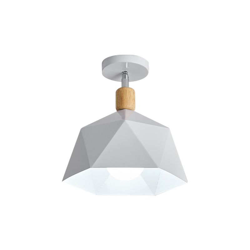 Lámpara de montaje en techo giratoria Macaron de 1 bombilla metálica semi empotrada Polygon Corridor en verde/gris/blanco con detalles en madera