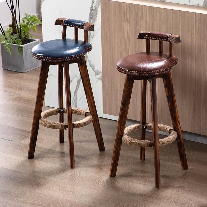 Scandinavian Wood Stool Faux Leather Counter Stool in Matte Finish