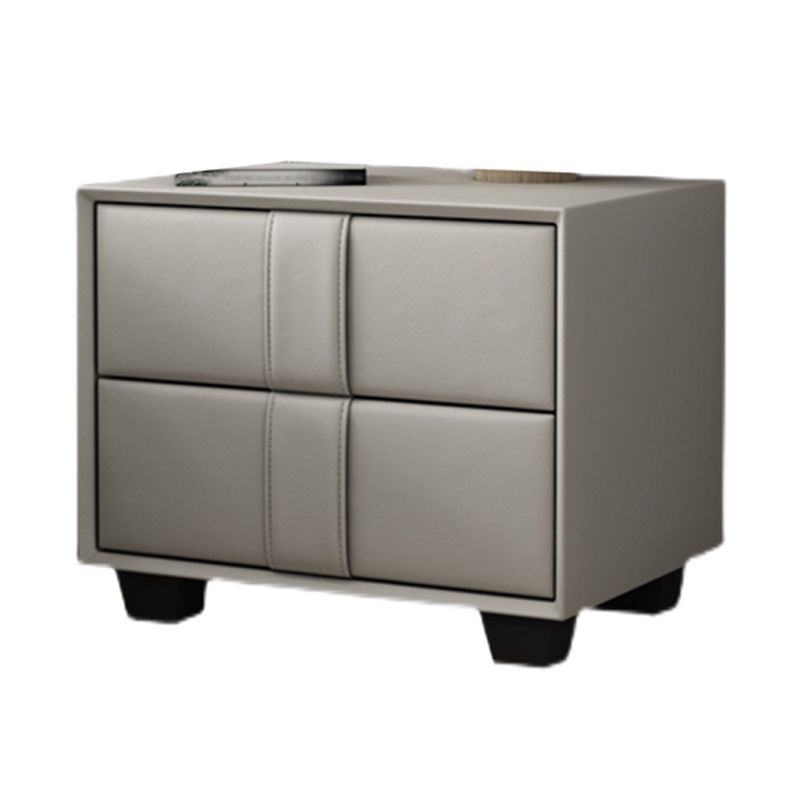 Modern Style with Two Drawer Grey/off-white/brown/leather Nightstand