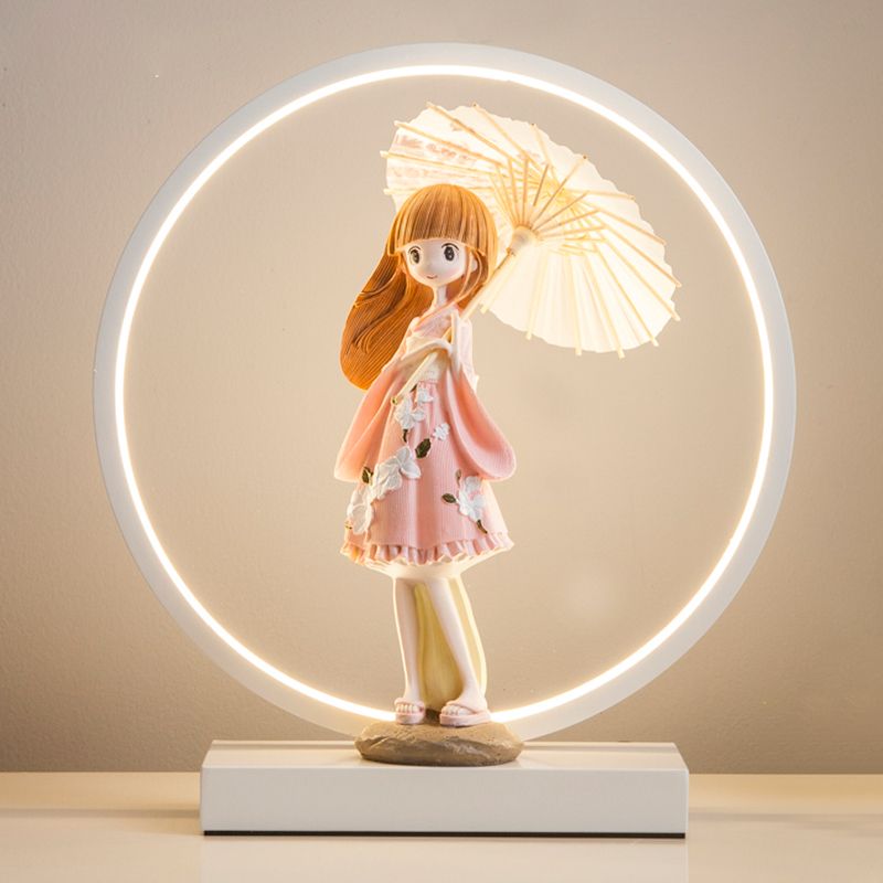 1 Light Circle Nightstand Lamp Modernism Metal Nightstand Lamps in White