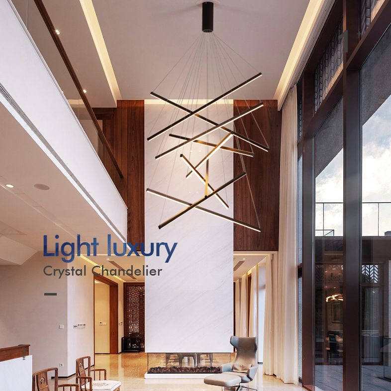 Nieuwe moderne zwarte lineaire kroonluchter verlichtingsarmaturen Metalen LED -hangende lamp voor woonkamer