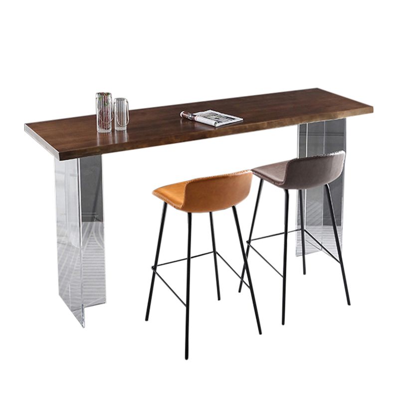 Ash Wood Bar-height Table with Acrylic Base Modern Rectangle Pub Table