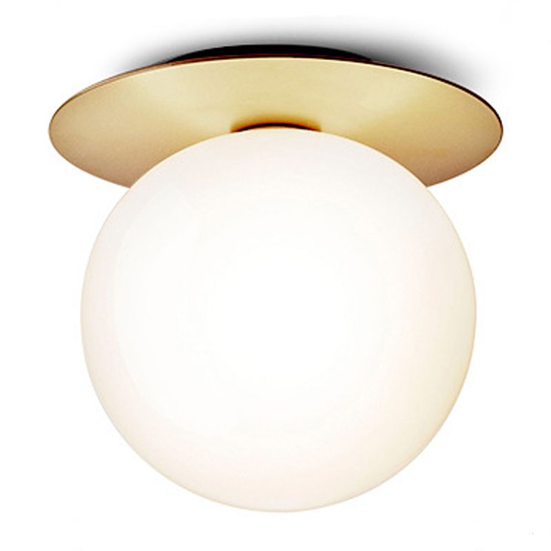Lámpara de techo con forma de bola, hierro moderno, 1 luz, montaje empotrado con pantalla de cristal para pasillo