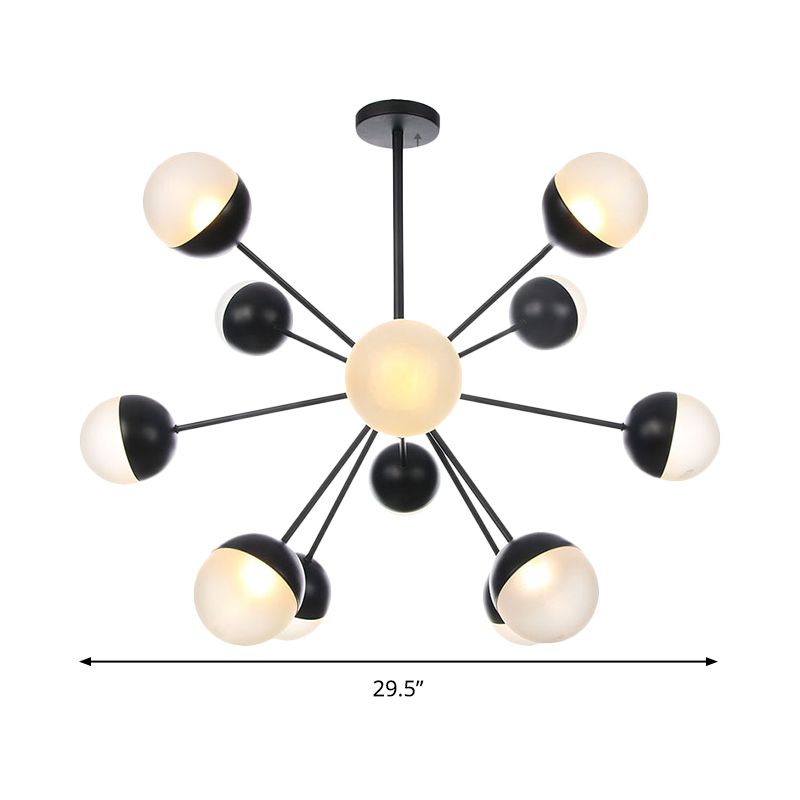 Vetro smerigliato frizzante lampadario frizzante leggero contemporaneo a 12 teste lampada sospensione in nero