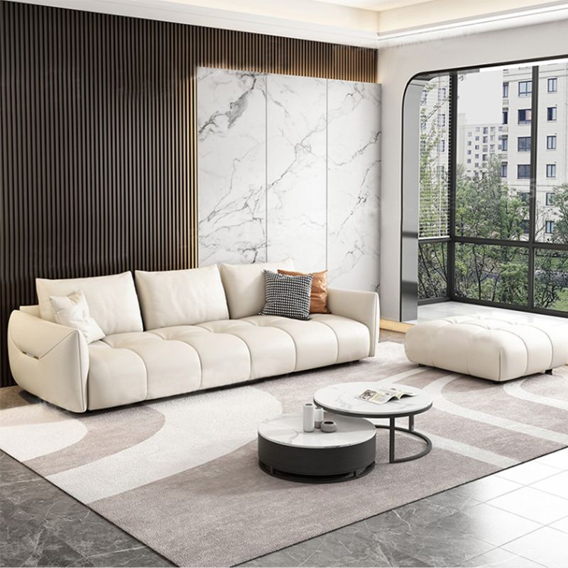 Contemporary Faux Leather Living Room Square Arm Pillows Seating