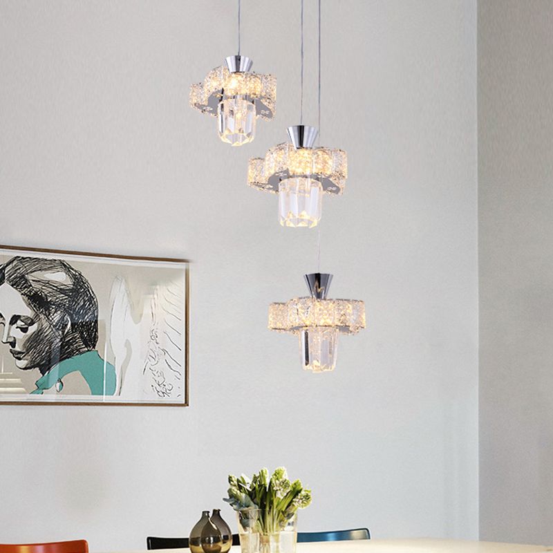 Cromo móviles múltiples colgantes de luz múltiple kit de lámpara de colgante de cristal transparente de 3 luces de 3 luces