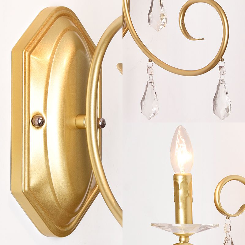 Modern Style Metal Wall Lamp 1 Light Candle Sconce Lamp with Clear Crystal Deco in Gold for Corridor