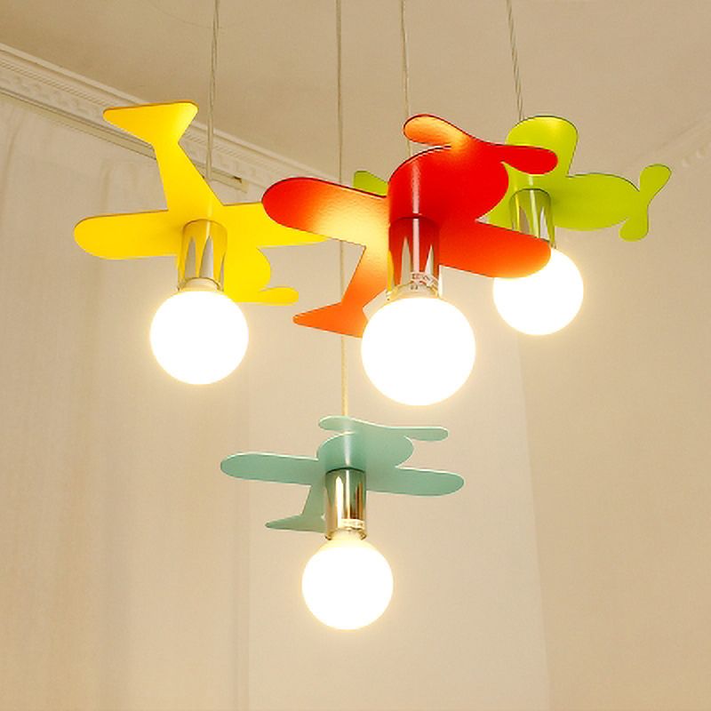 Kids Bright Colored Pendant Light Airplane 1 Light Metal LED Ceiling Lamp for Foyer