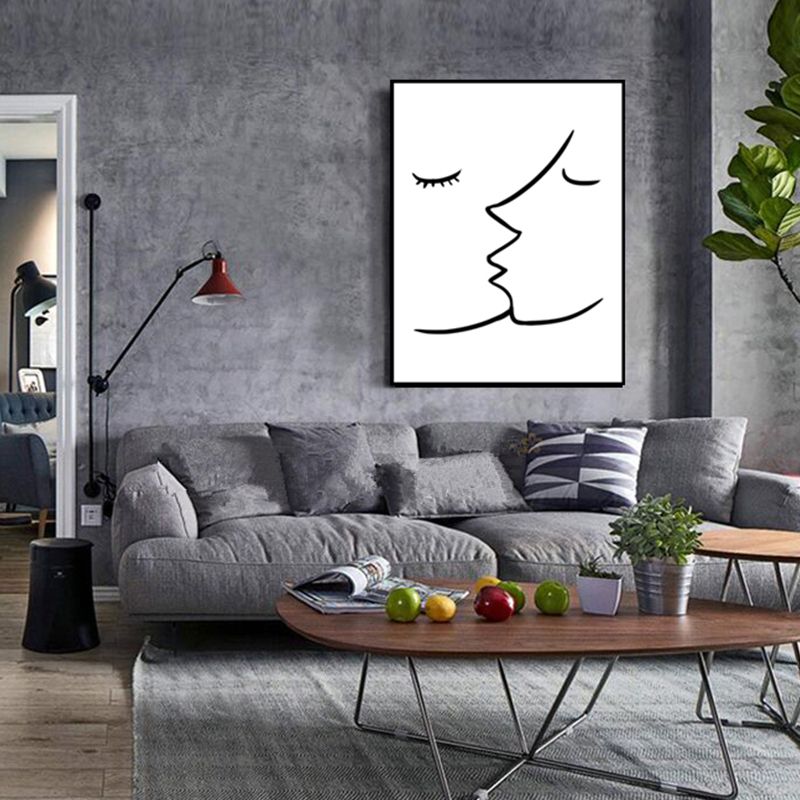 Textured Two Kissing Characters Painting Scandinavian Style Canvas Wall Art Print